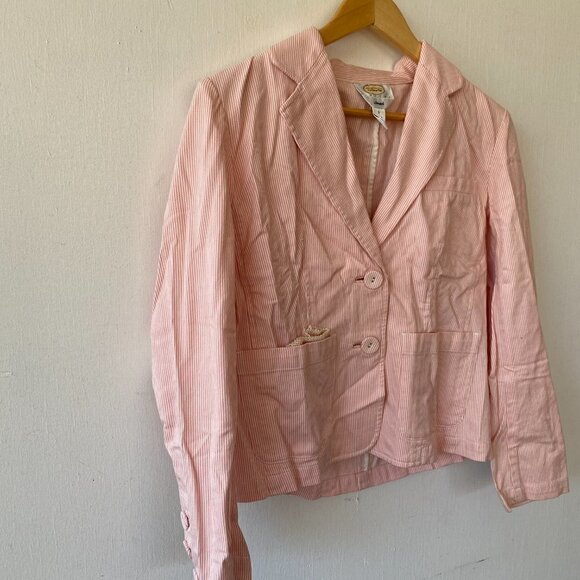 Talbots Blazer Womens Size 6 Pink Striped Collared Pockets Button Front - Picture 2 of 8